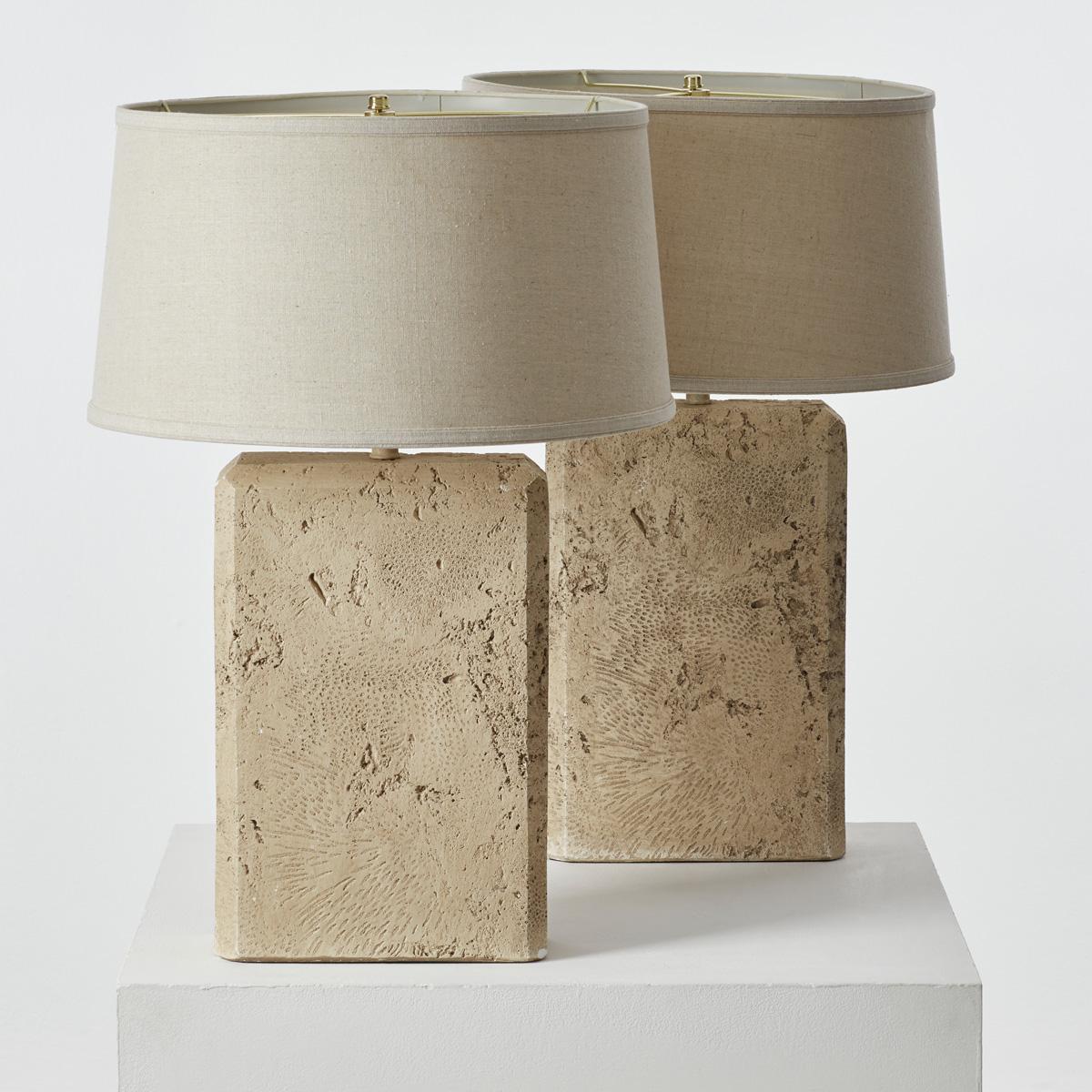 Stone Pair Travertine Effect Table Lamps, US 1970s