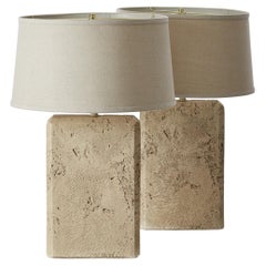 Pair Travertine Effect Table Lamps, US 1970s