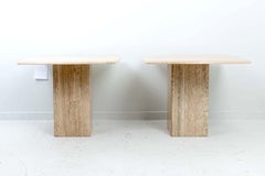Pair Travertine Marble End Tables