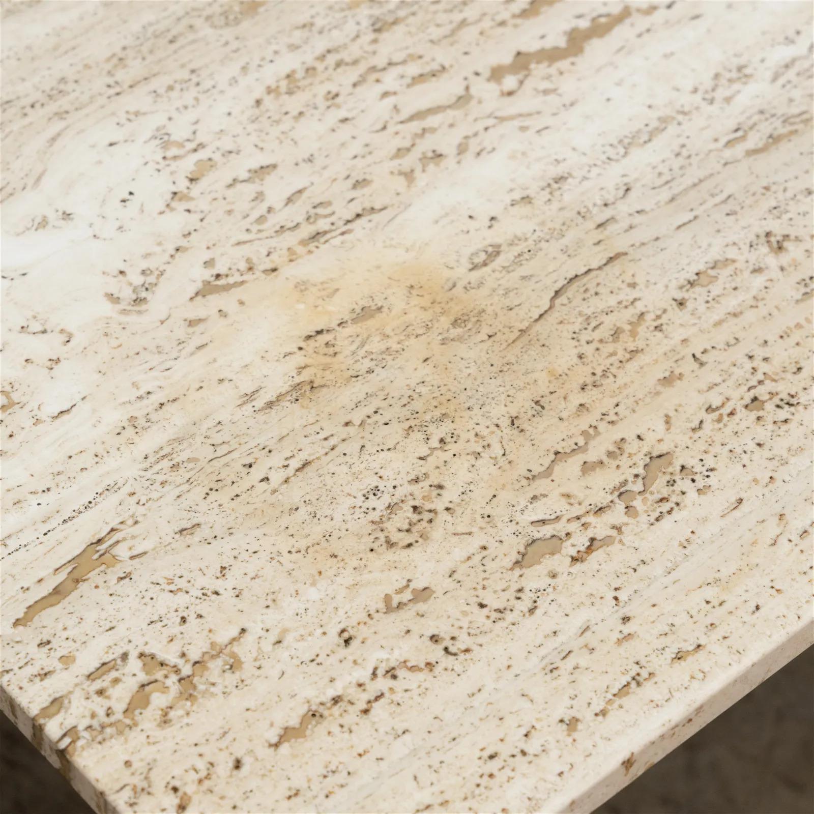 Modern Pair Travertine Top End Tables For Sale