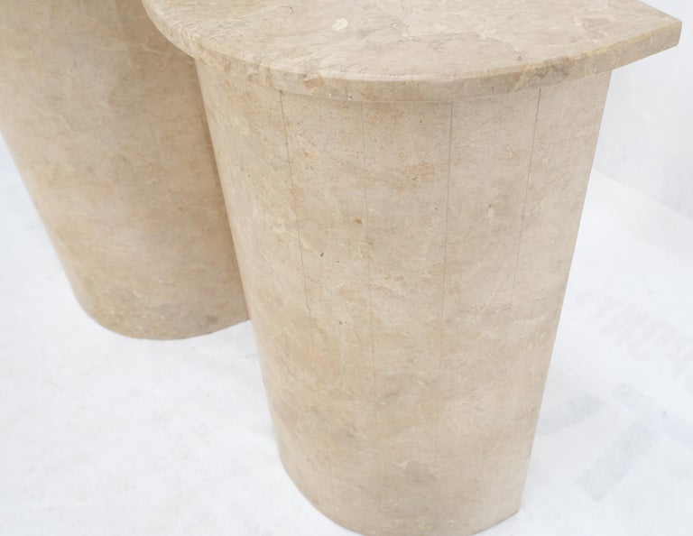 Pair Travertine Very Fine Half Round Pedestals Console Side Lamp Tables Stands For Sale 3