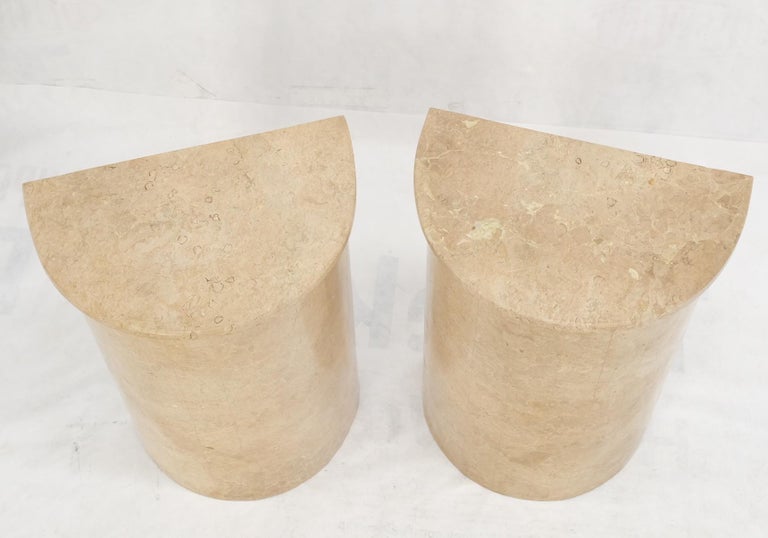 Pair Travertine Very Fine Half Round Pedestals Console Side Lamp Tables Stands For Sale 4