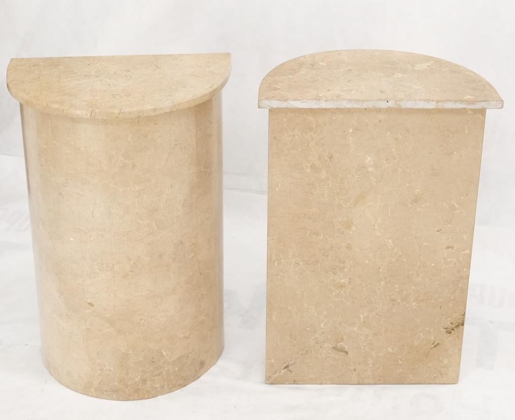 Pair Travertine Very Fine Half Round Pedestals Console Side Lamp Tables Stands 5