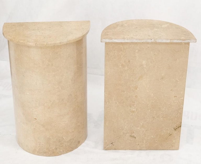 Pair Travertine Very Fine Half Round Pedestals Console Side Lamp Tables Stands For Sale 5