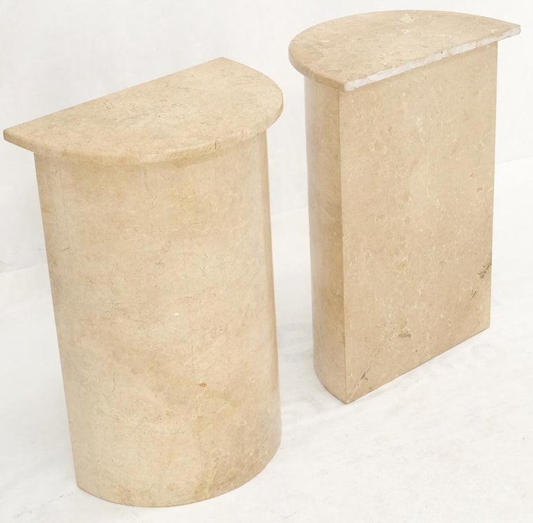 Pair Travertine Very Fine Half Round Pedestals Console Side Lamp Tables Stands For Sale 6