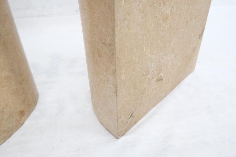 Pair Travertine Very Fine Half Round Pedestals Console Side Lamp Tables Stands For Sale 7