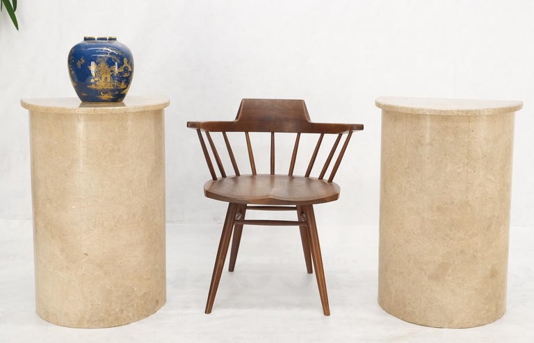 Italian Pair Travertine Very Fine Half Round Pedestals Console Side Lamp Tables Stands For Sale