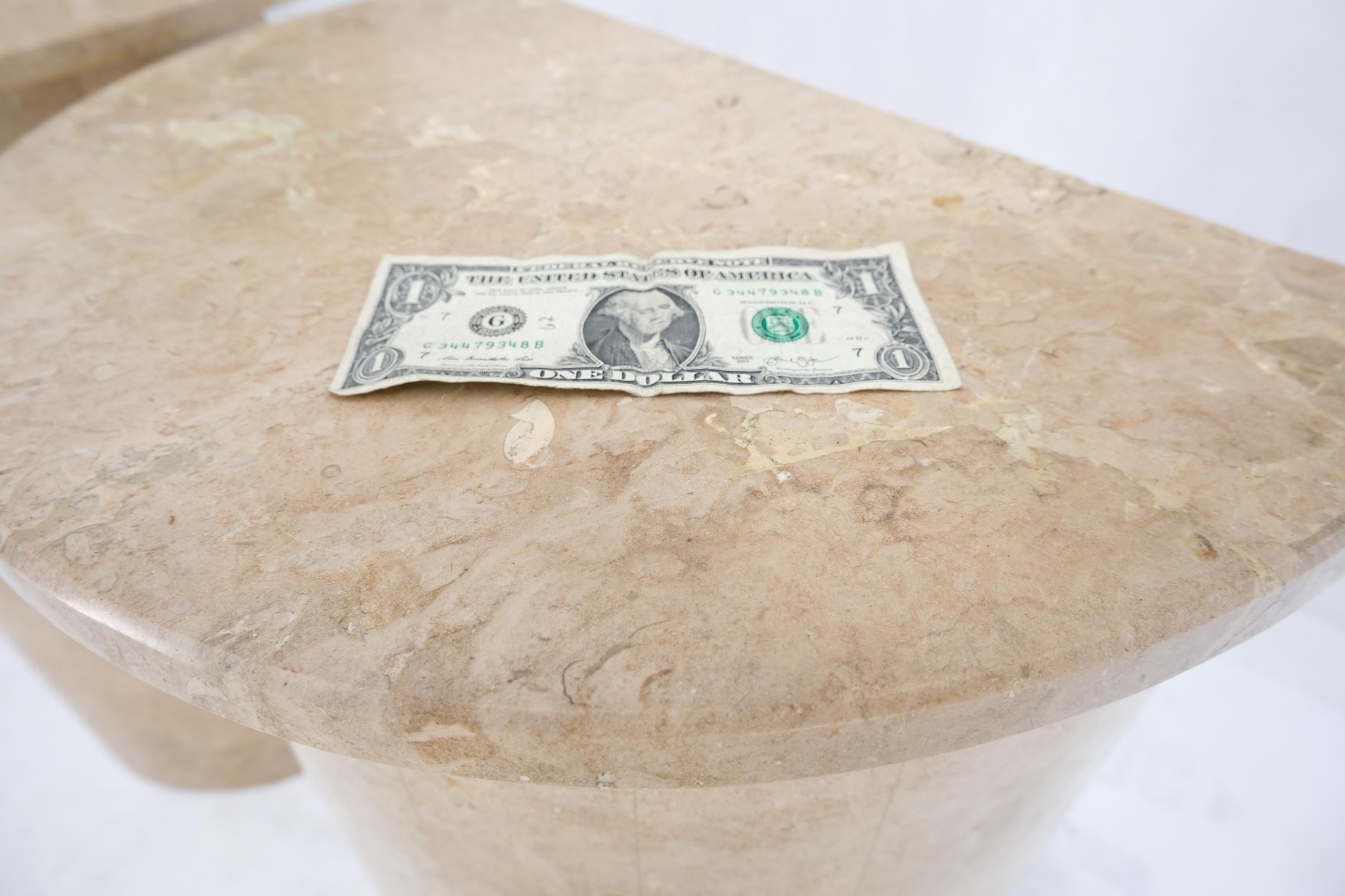 Pair Travertine Very Fine Half Round Pedestals Console Side Lamp Tables Stands 1