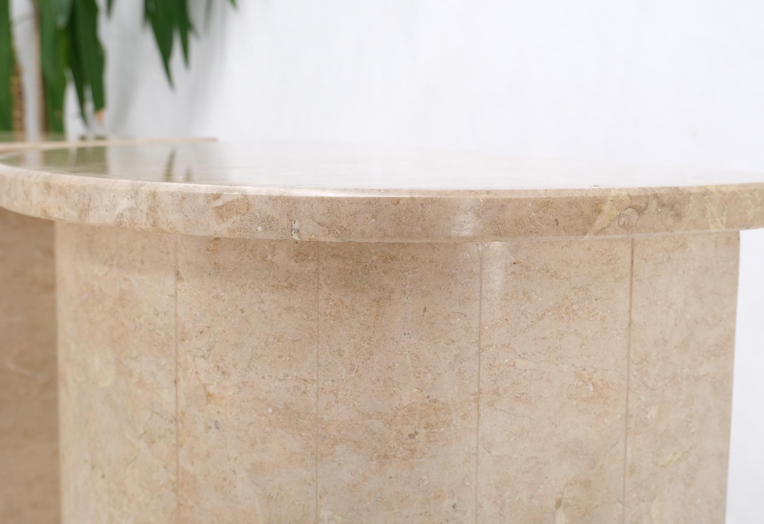 Pair Travertine Very Fine Half Round Pedestals Console Side Lamp Tables Stands 2