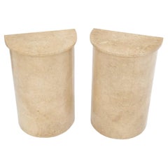 Pair Travertine Very Fine Half Round Pedestals Console Side Lamp Tables Stands