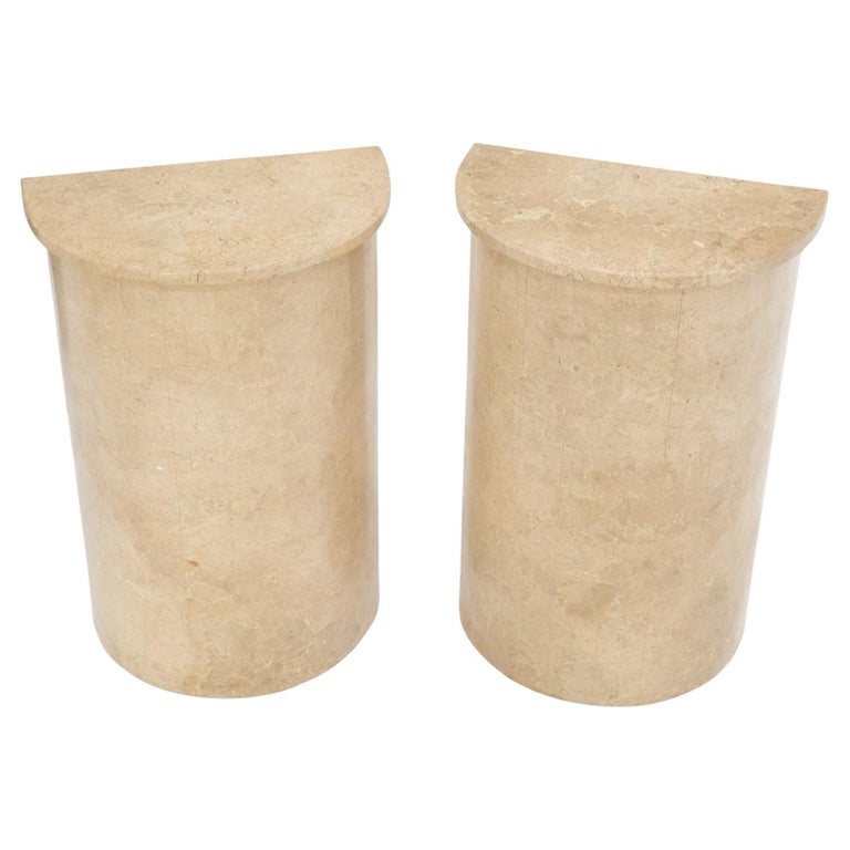 Pair Travertine Very Fine Half Round Pedestals Console Side Lamp Tables