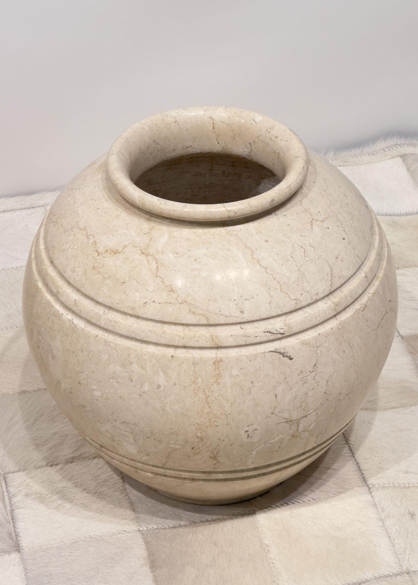 Pair Travertine Vessels, 1980 In Excellent Condition For Sale In Chicago, IL