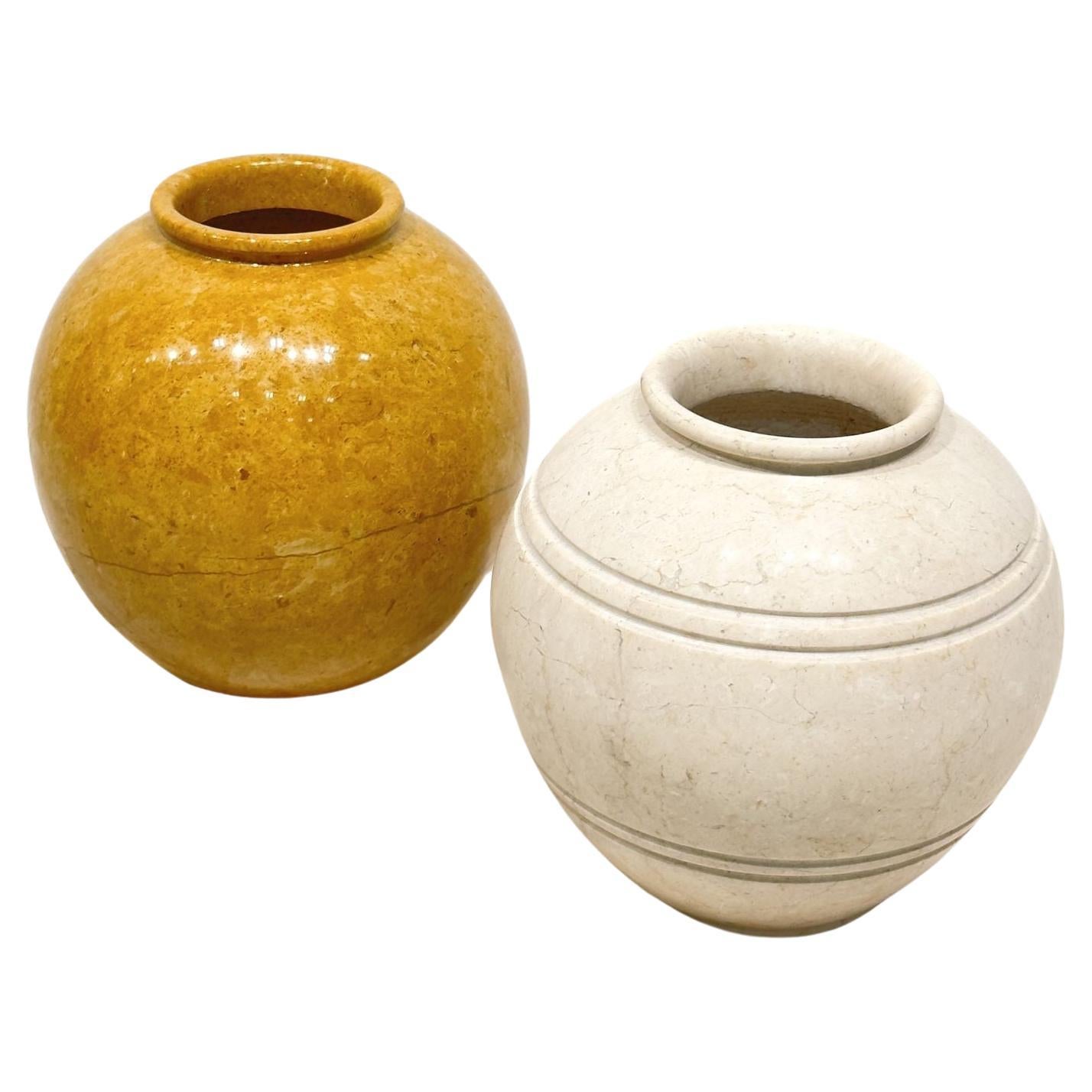 Pair Travertine Vessels, 1980 For Sale