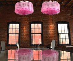Pair Triedri Glass Chandeliers, Murano