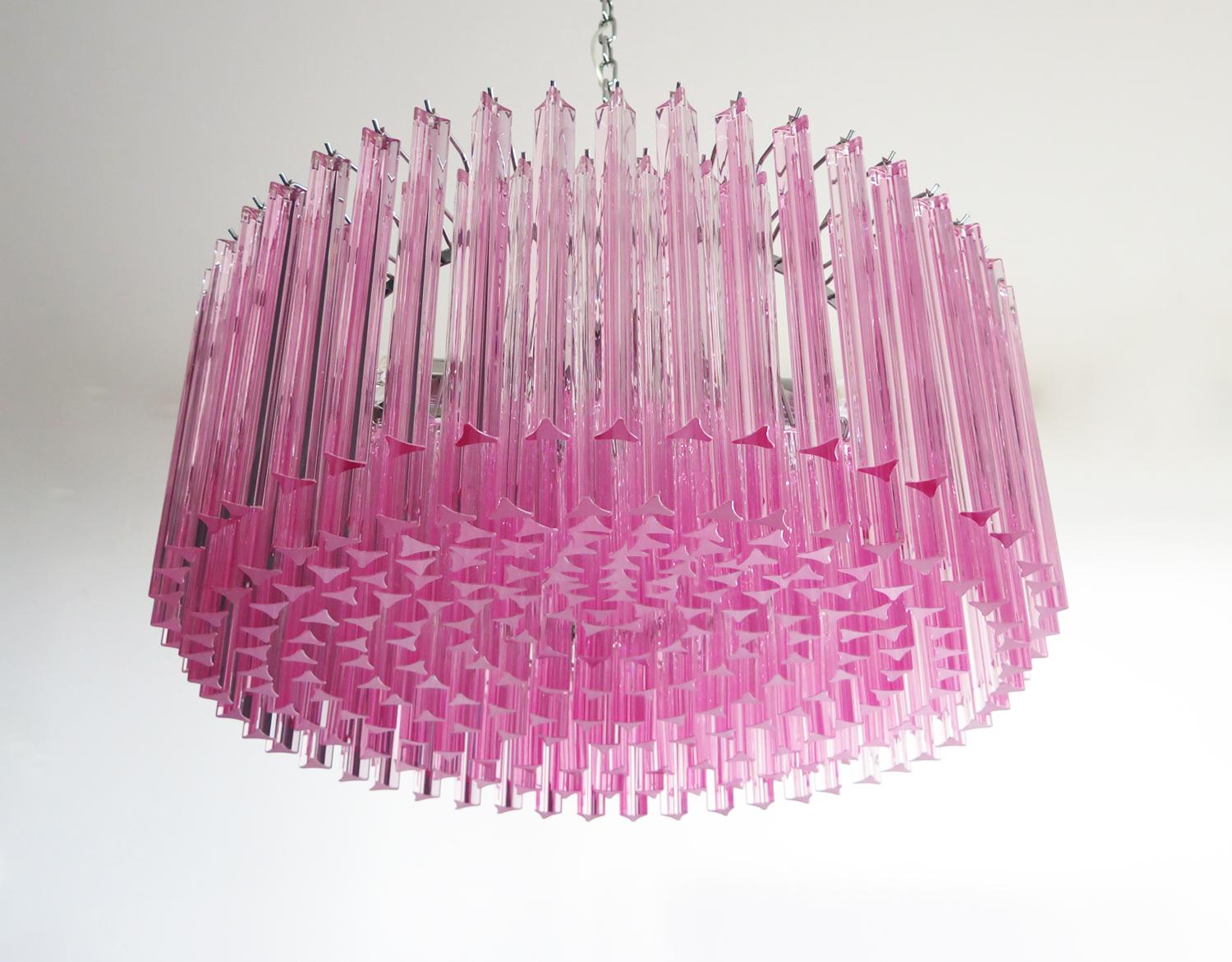 20th Century Pair Triedri Glass Chandeliers, Murano For Sale