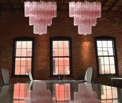 Pair of Tronchi Chandeliers, 48 Pink Glasses, Murano, 1990