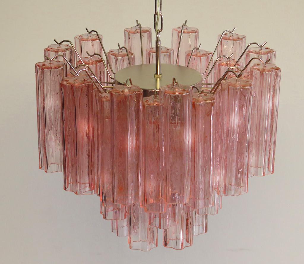 Pair of Tronchi Chandeliers Style Toni Zuccheri, 36 Pink Glasses, Murano, 1990 3