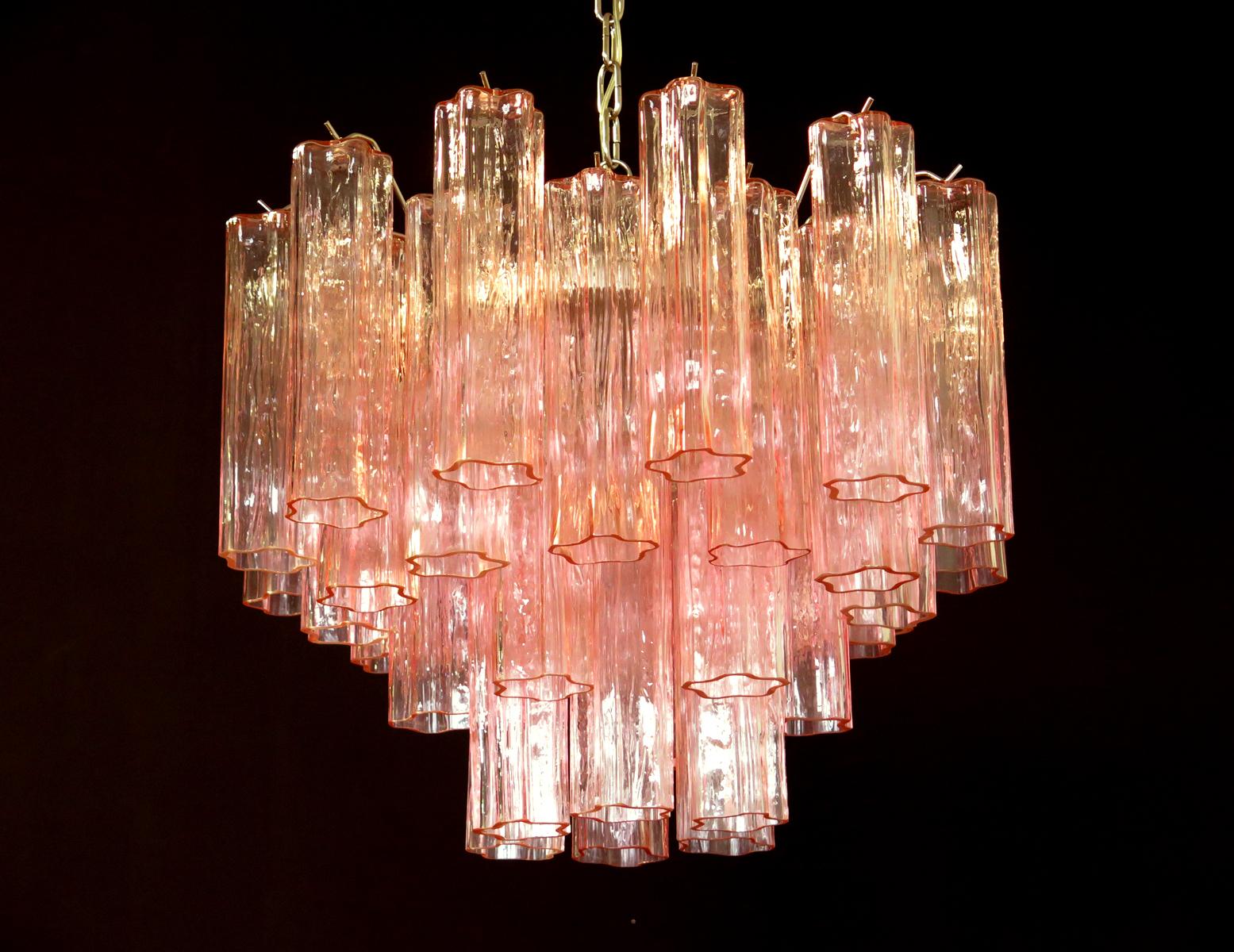 Pair of Tronchi Chandeliers Style Toni Zuccheri, 36 Pink Glasses, Murano, 1990 2