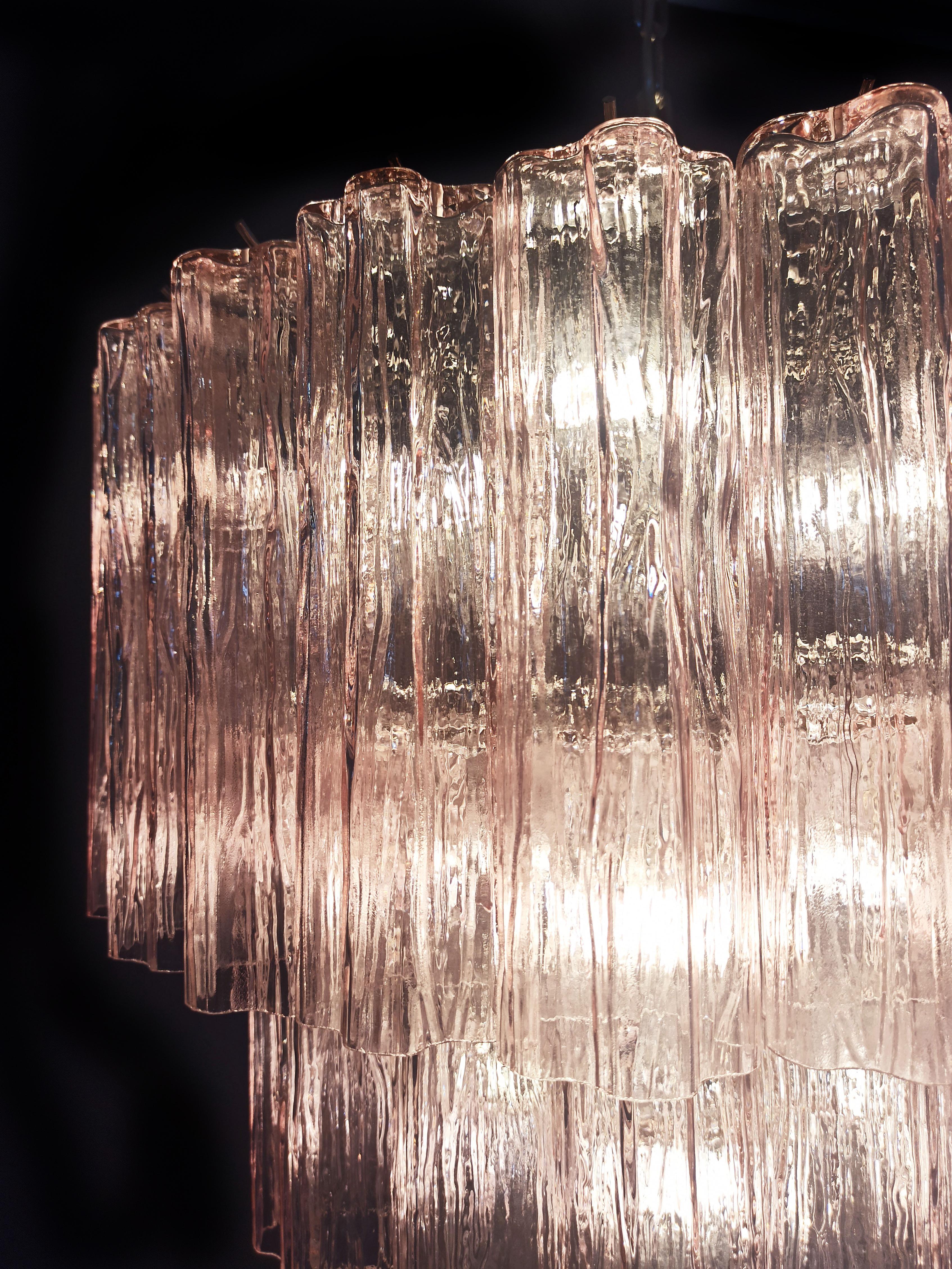 Pair of 52 Pink Tronchi Chandeliers Style Toni Zuccheri for Venini, Murano For Sale 8