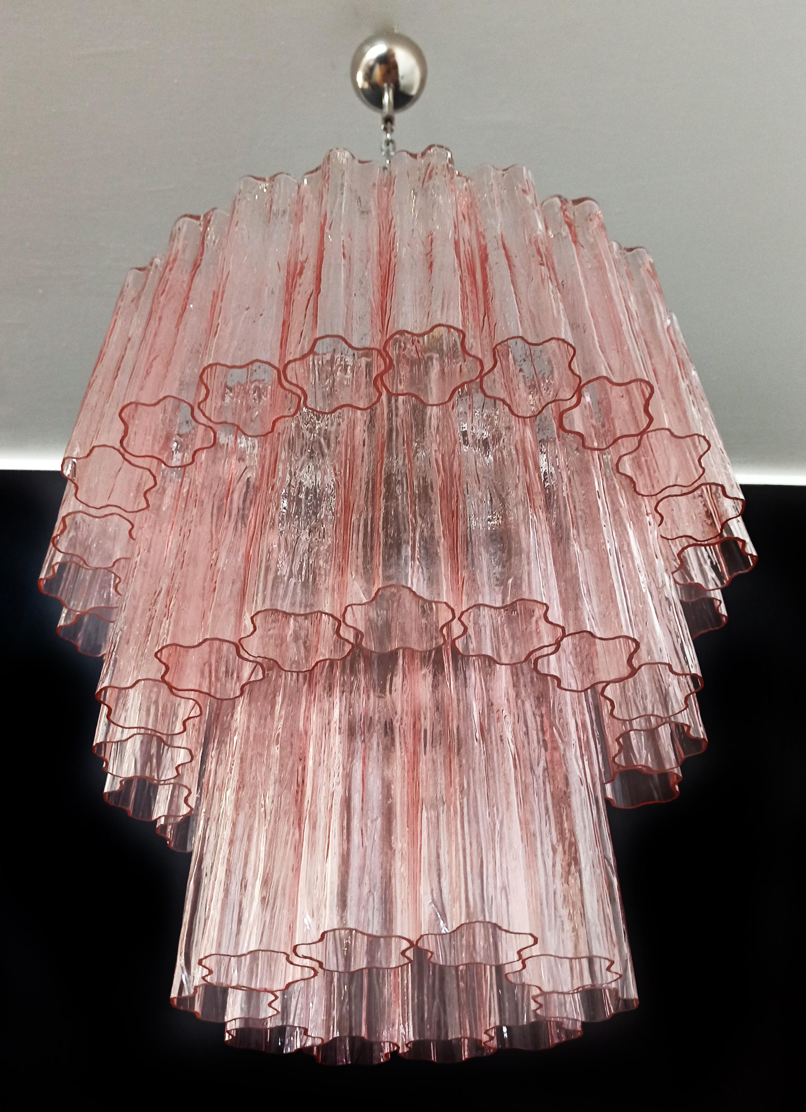 Pair of 52 Pink Tronchi Chandeliers Style Toni Zuccheri for Venini, Murano For Sale 9