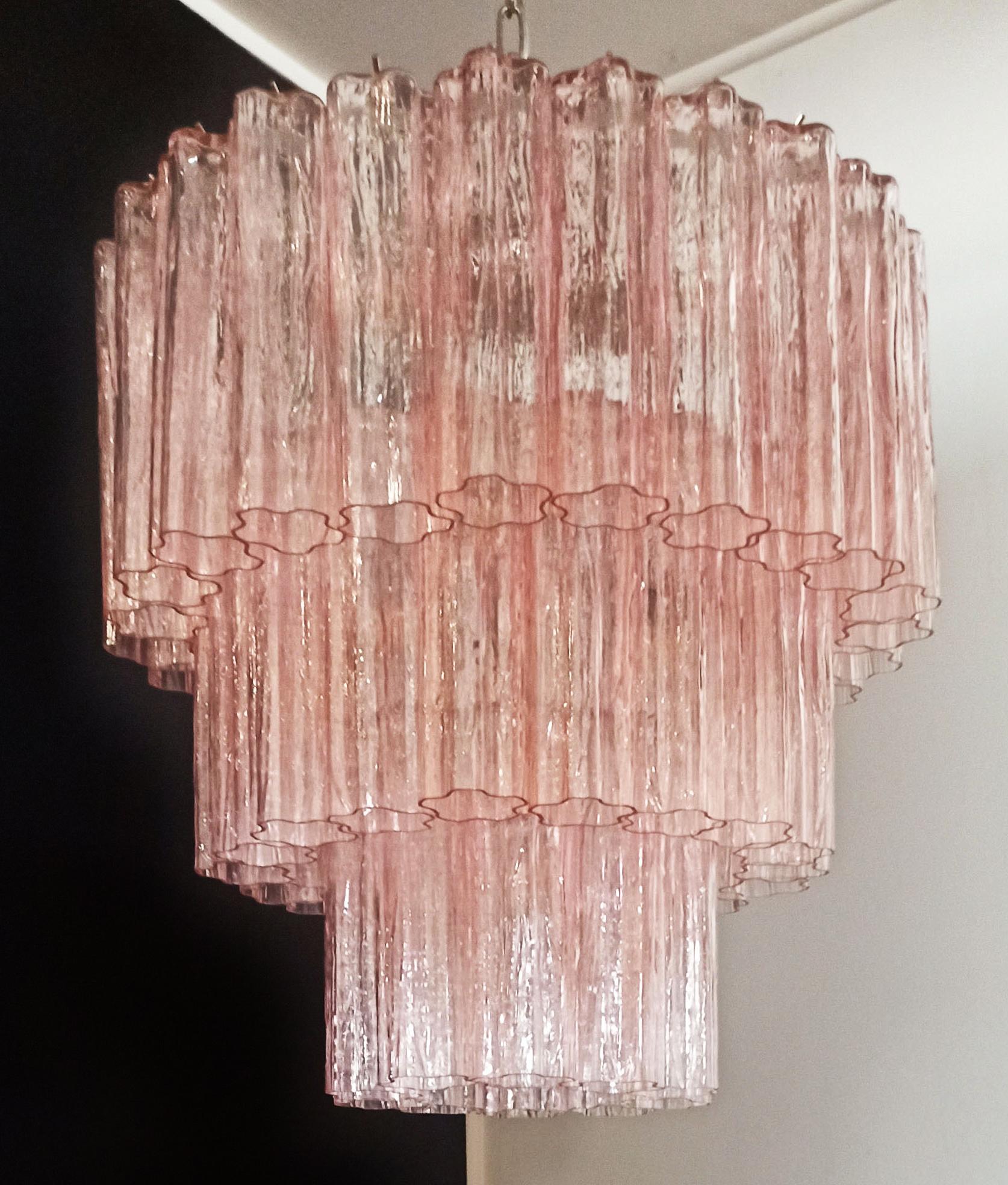 Pair of 52 Pink Tronchi Chandeliers Style Toni Zuccheri for Venini, Murano For Sale 10