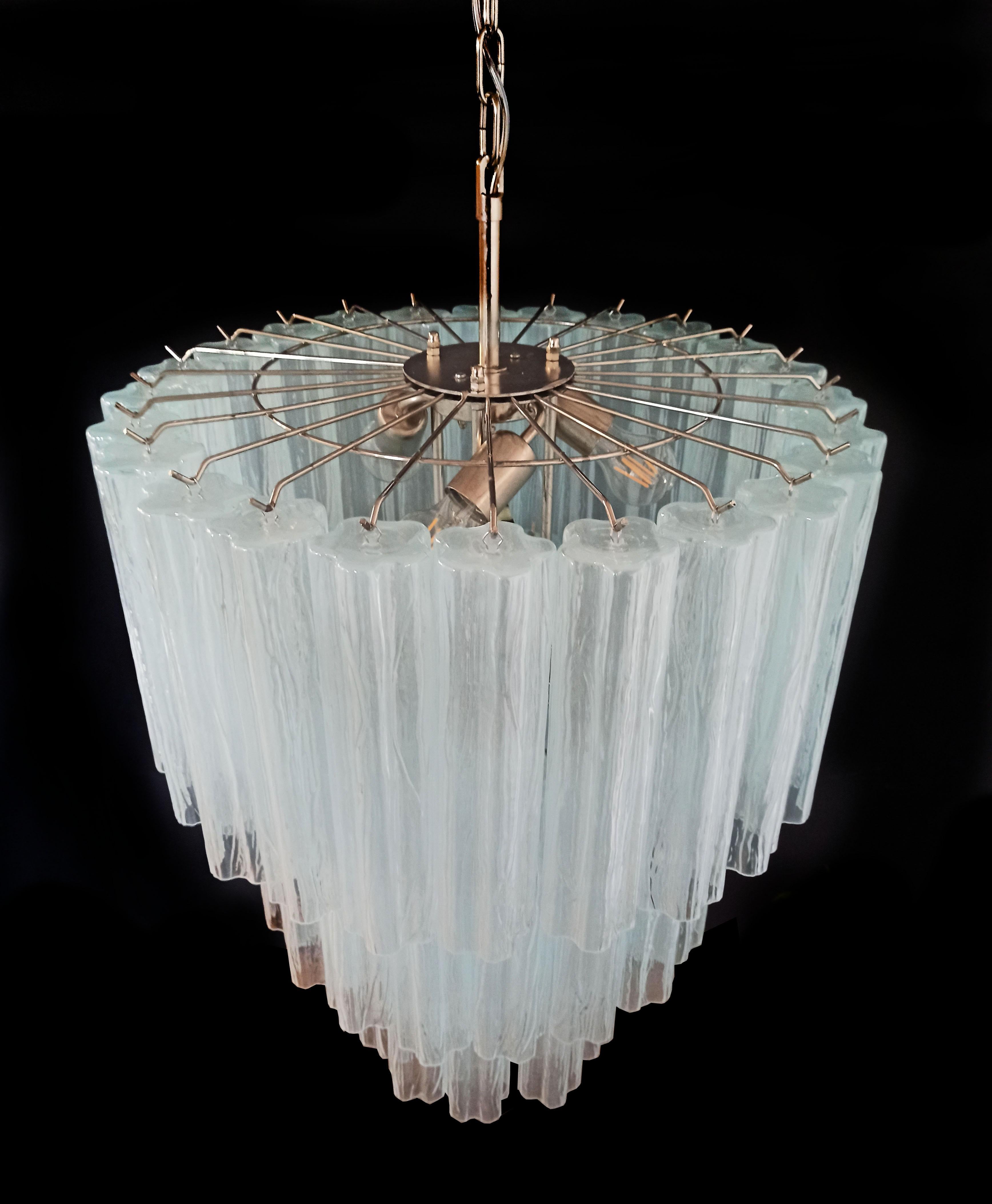 Pair of 52 Opal Silk Tronchi Chandeliers Style Toni Zuccheri for Venini, Murano In Excellent Condition For Sale In Budapest, HU