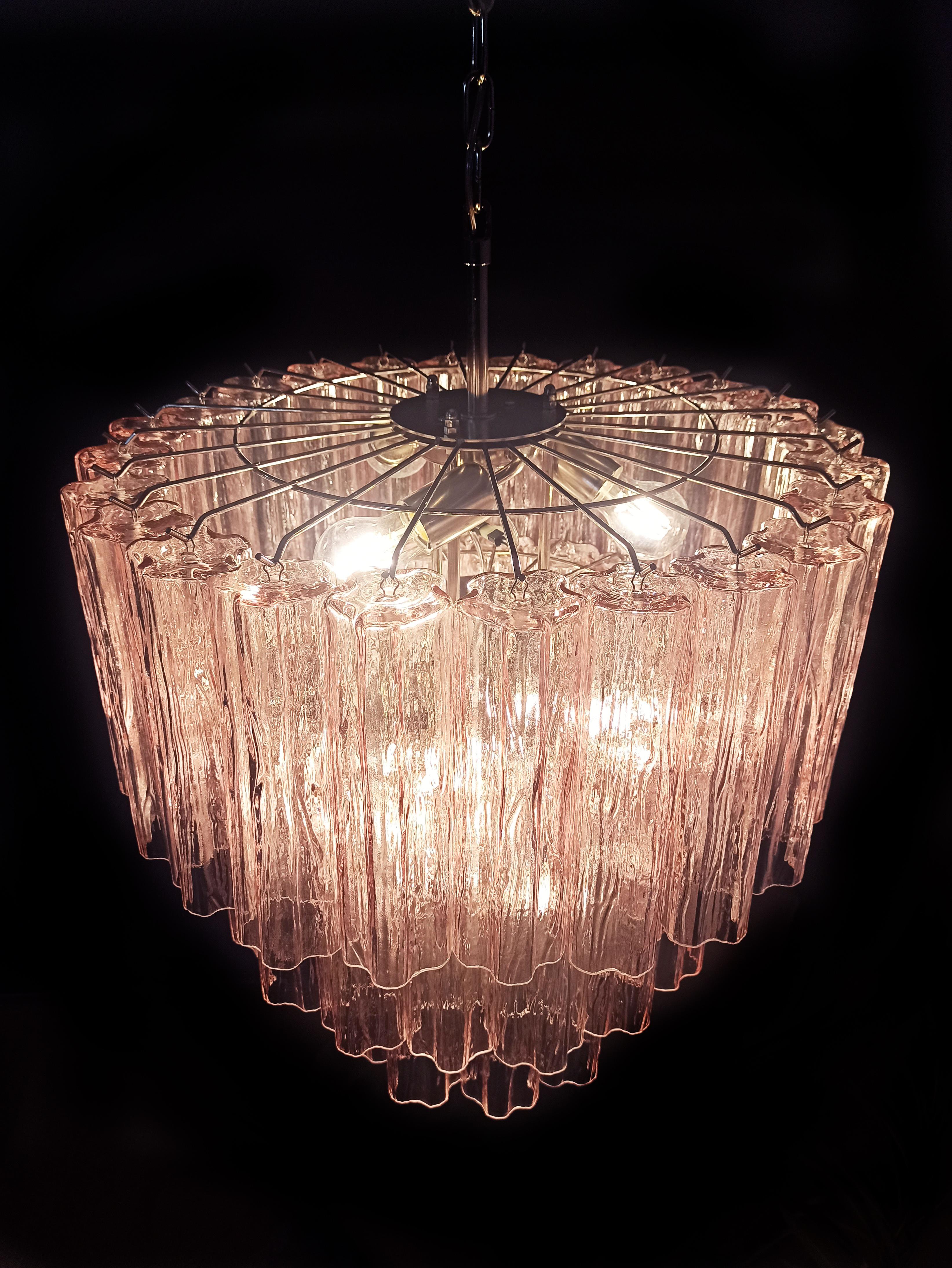 Pair of 52 Pink Tronchi Chandeliers Style Toni Zuccheri for Venini, Murano For Sale 5