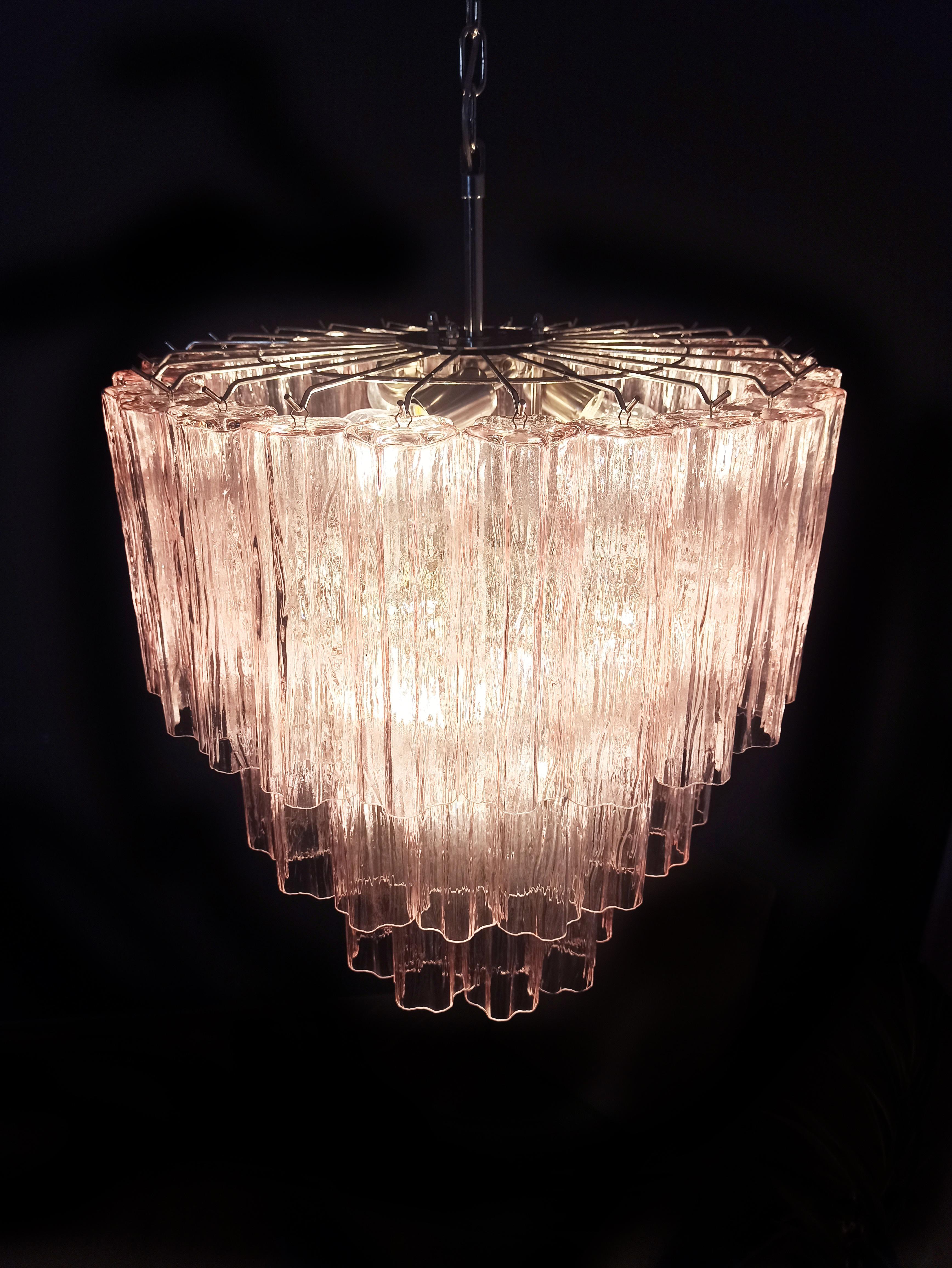 Pair of 52 Pink Tronchi Chandeliers Style Toni Zuccheri for Venini, Murano For Sale 6