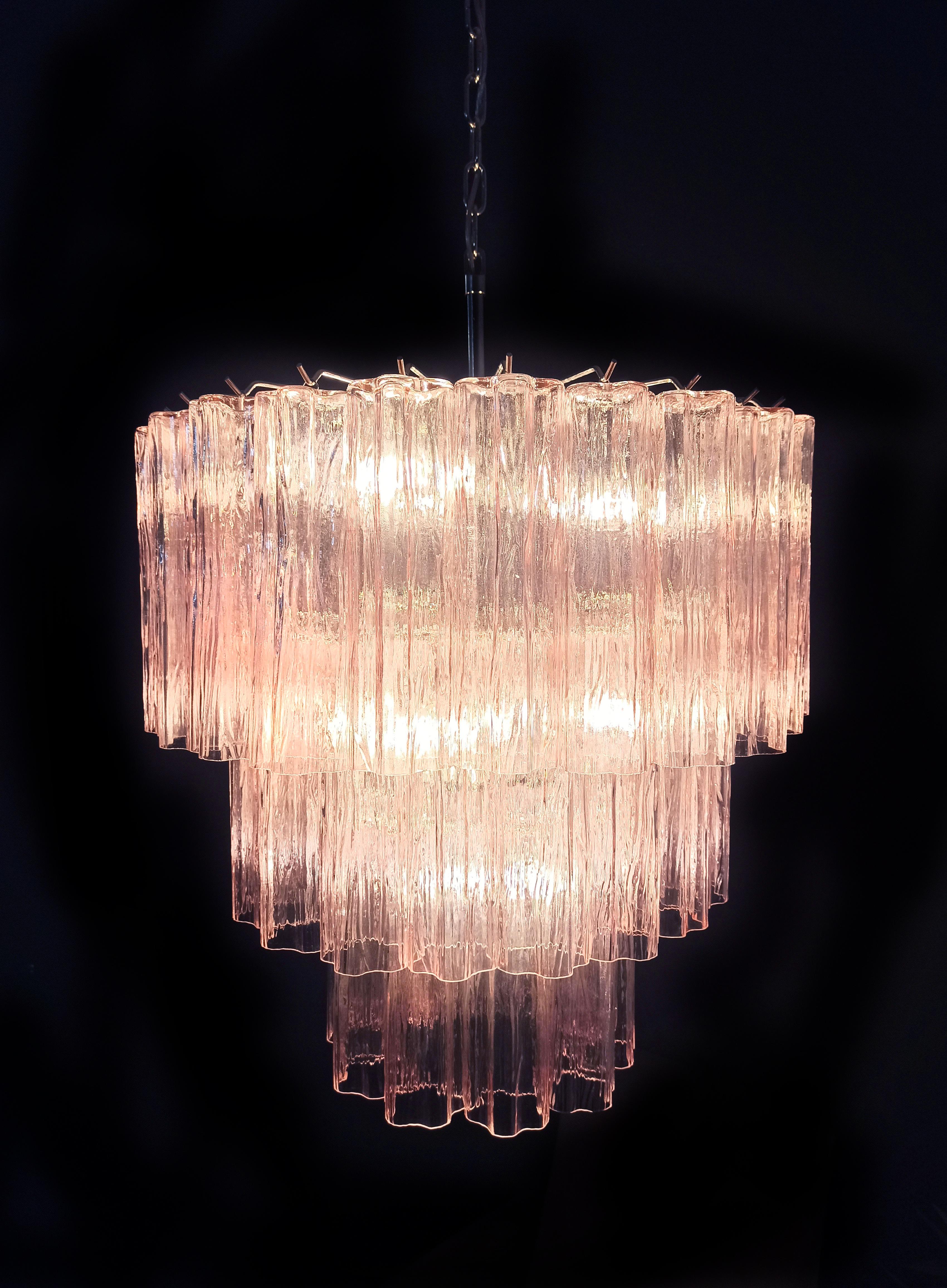 Pair of 52 Pink Tronchi Chandeliers Style Toni Zuccheri for Venini, Murano For Sale 7
