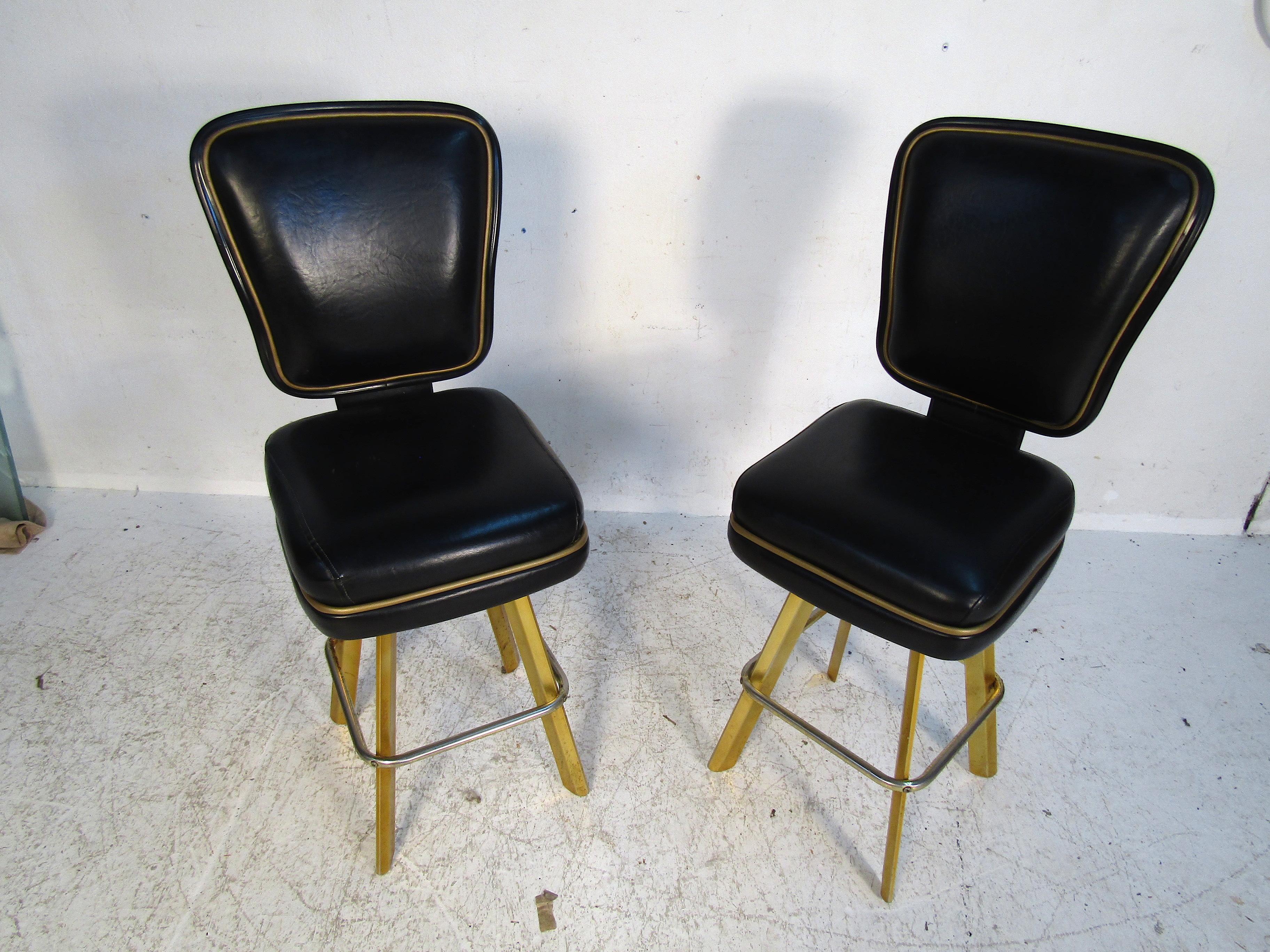 Brass Pair of Trump Plaza Bar Stools For Sale