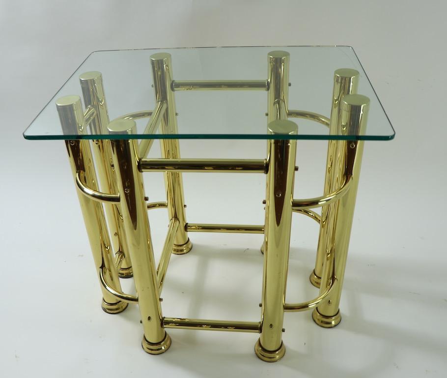 Pair of Tubular Brass and Glass End Tables For Sale 4