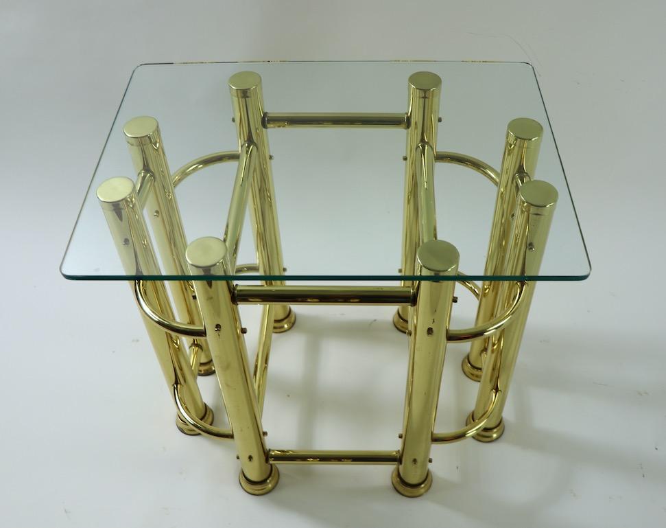 Pair of Tubular Brass and Glass End Tables For Sale 5