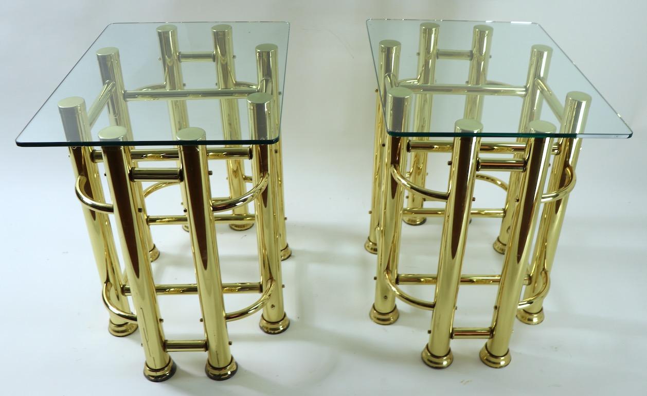 Pair of Tubular Brass and Glass End Tables For Sale 6