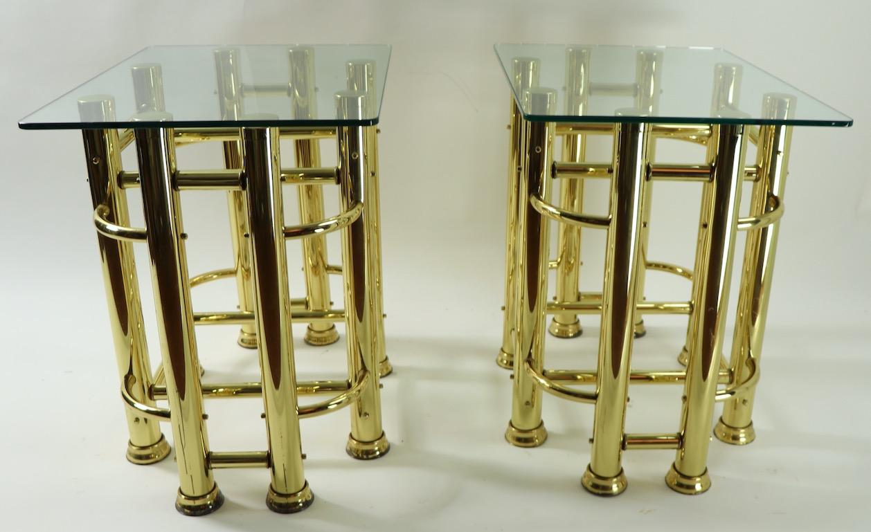 Pair of Tubular Brass and Glass End Tables For Sale 7
