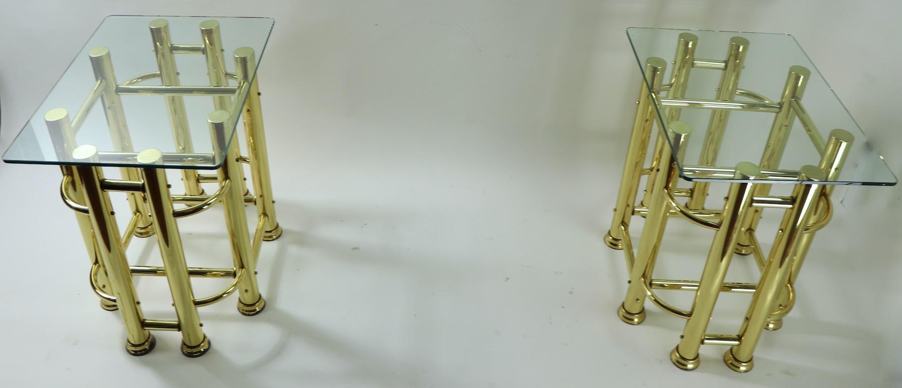 Pair of Tubular Brass and Glass End Tables For Sale 8