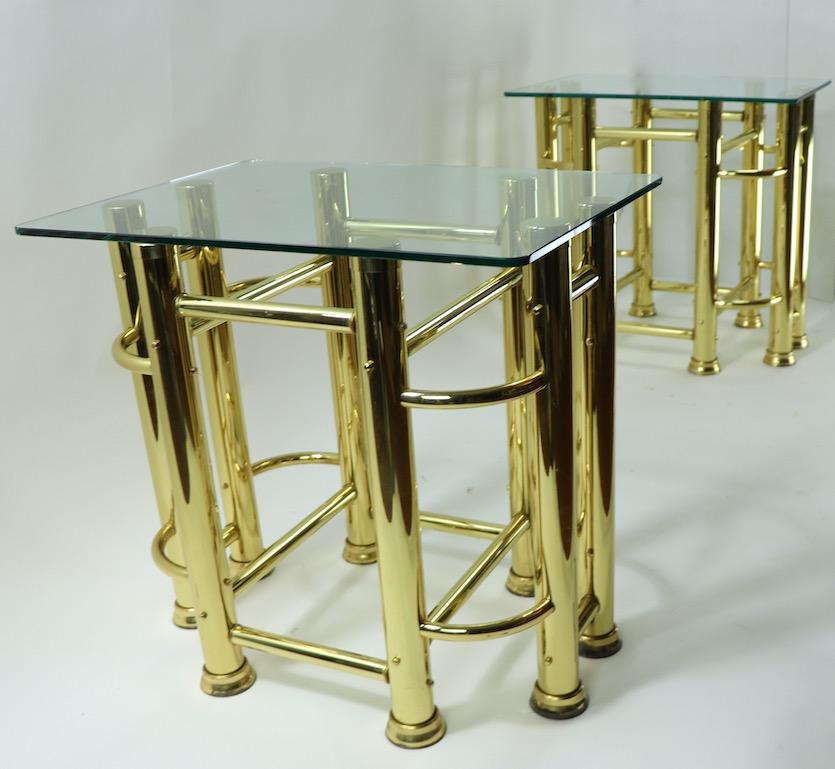 Pair of Tubular Brass and Glass End Tables For Sale 9