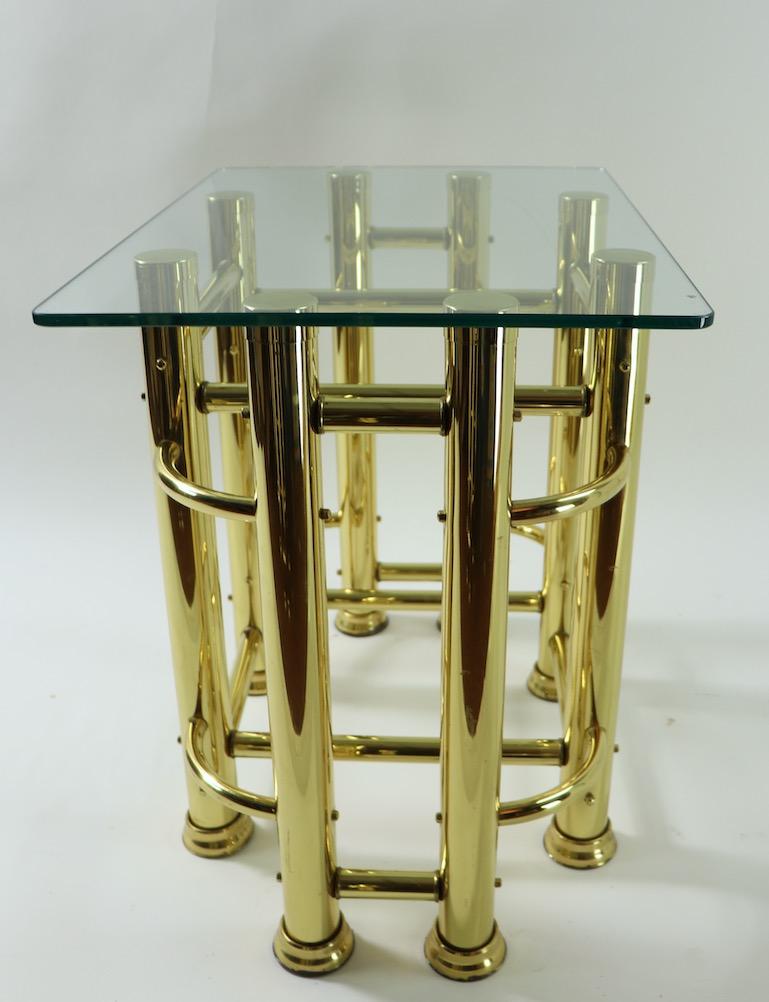 Mid-Century Modern Pair of Tubular Brass and Glass End Tables For Sale