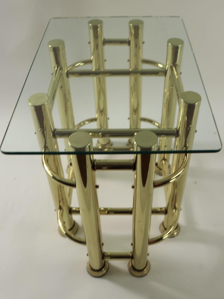 American Pair of Tubular Brass and Glass End Tables For Sale