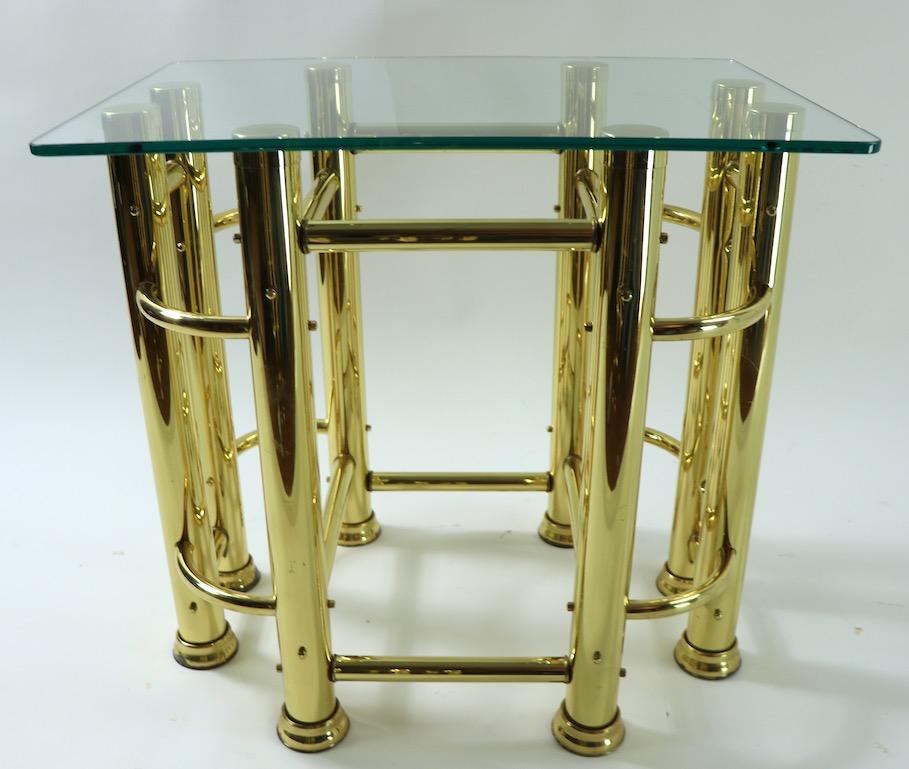 Pair of Tubular Brass and Glass End Tables In Good Condition For Sale In New York, NY