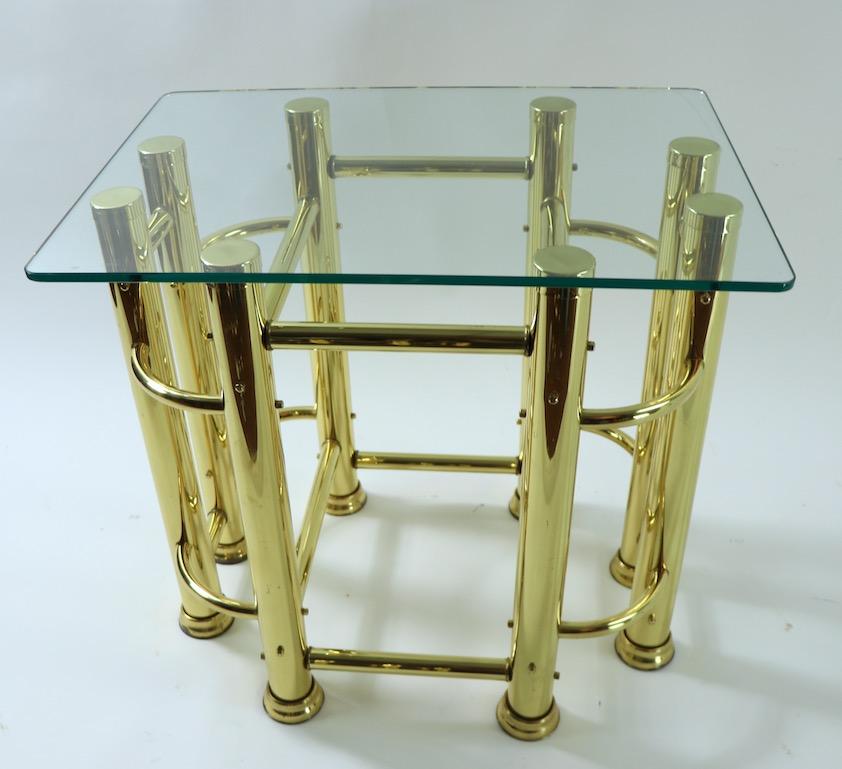 20th Century Pair of Tubular Brass and Glass End Tables For Sale