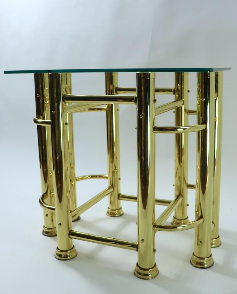 Pair of Tubular Brass and Glass End Tables For Sale 1