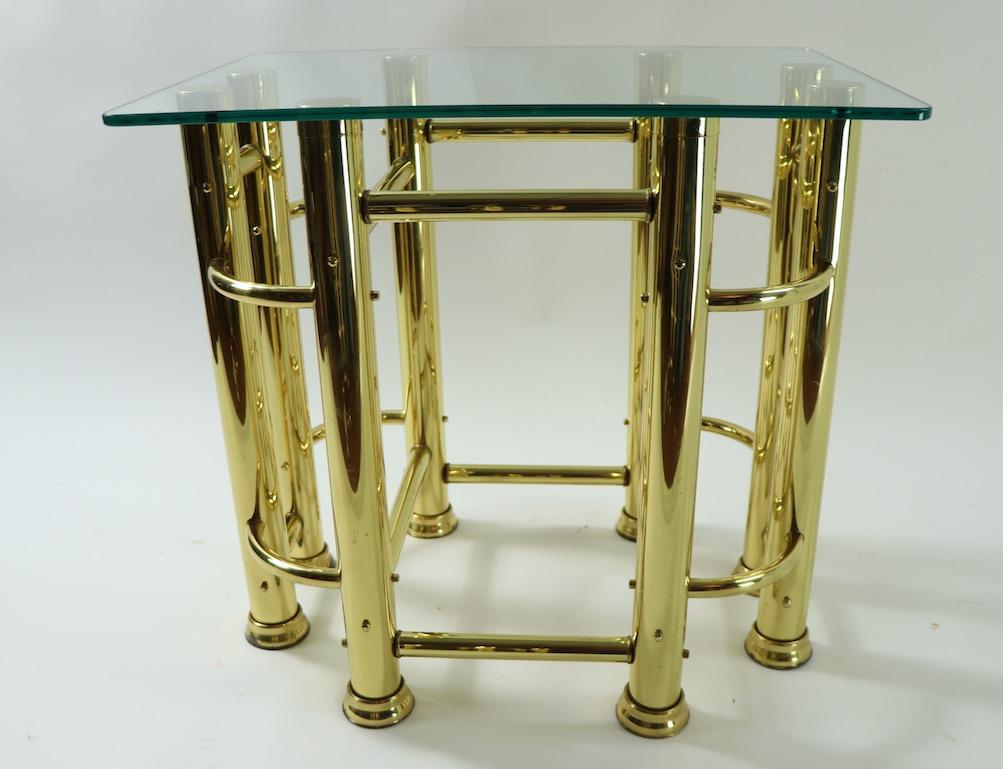 Pair of Tubular Brass and Glass End Tables For Sale 3