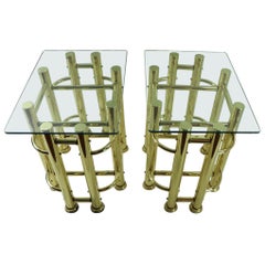 Vintage Pair of Tubular Brass and Glass End Tables