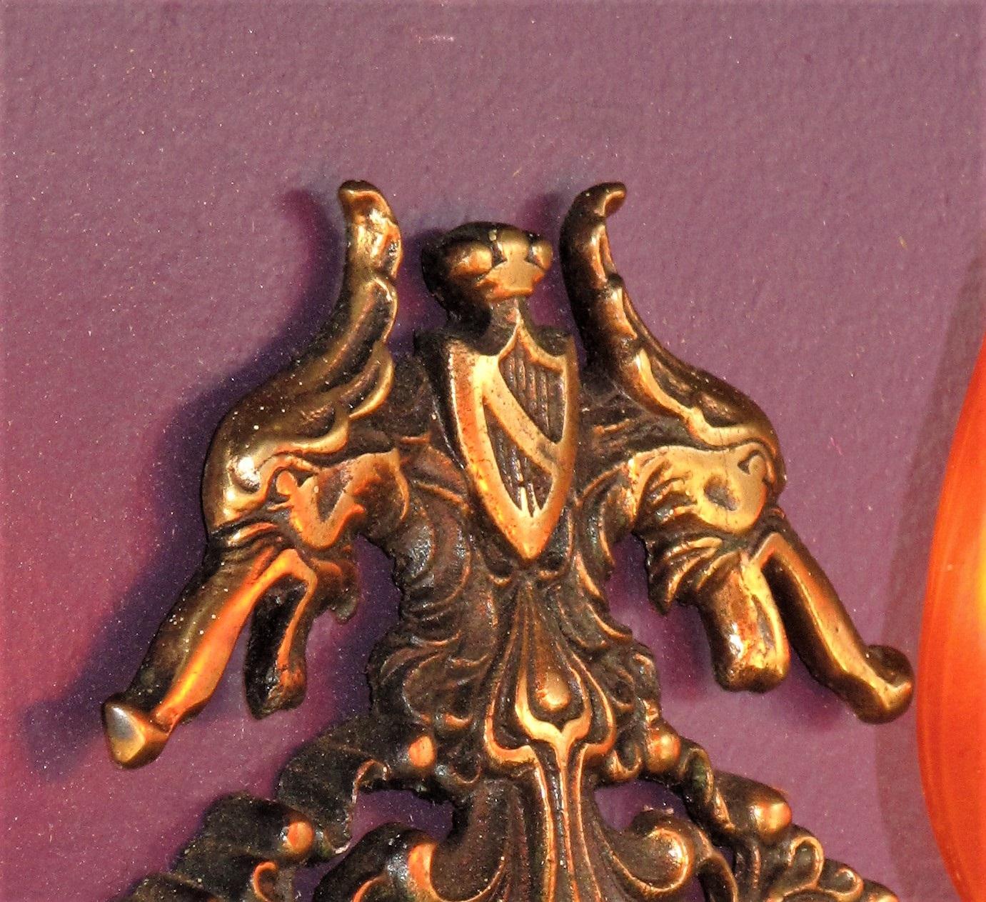 Pair of Tudor / Revival Style Bronze Sconces Original Finish For Sale 4