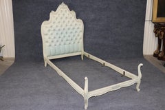 Pair Tufted French Louis XV Painted Silk/Damask Paint Decorated Twin Size Beds