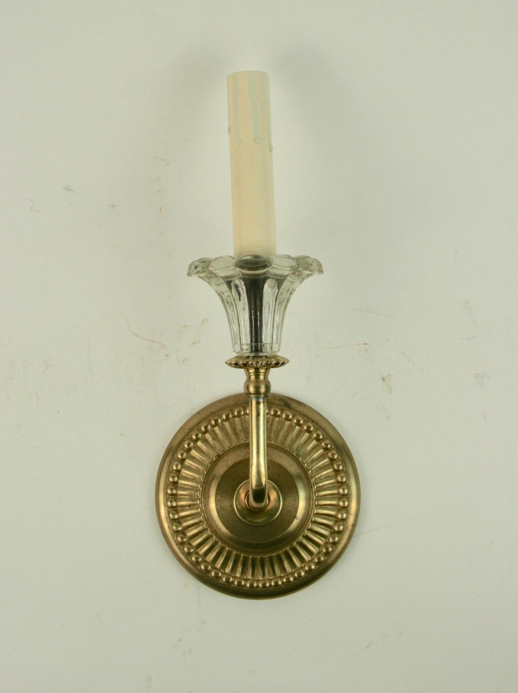 Late 20th Century Pair of Tulips Glass Brass Sconce