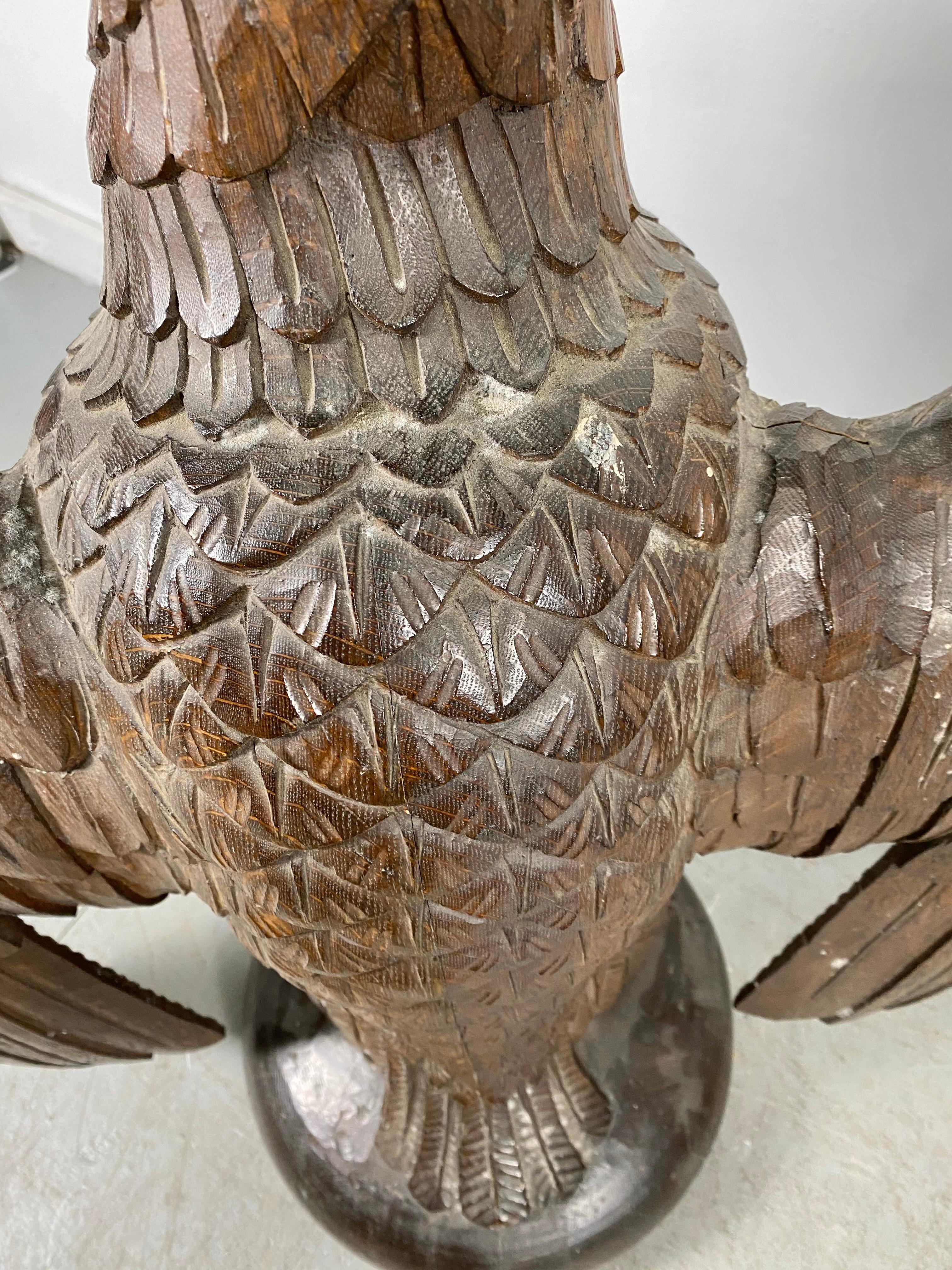 Pair of Turn of the Century Hand Carved Oak Eagles, Stylized 5
