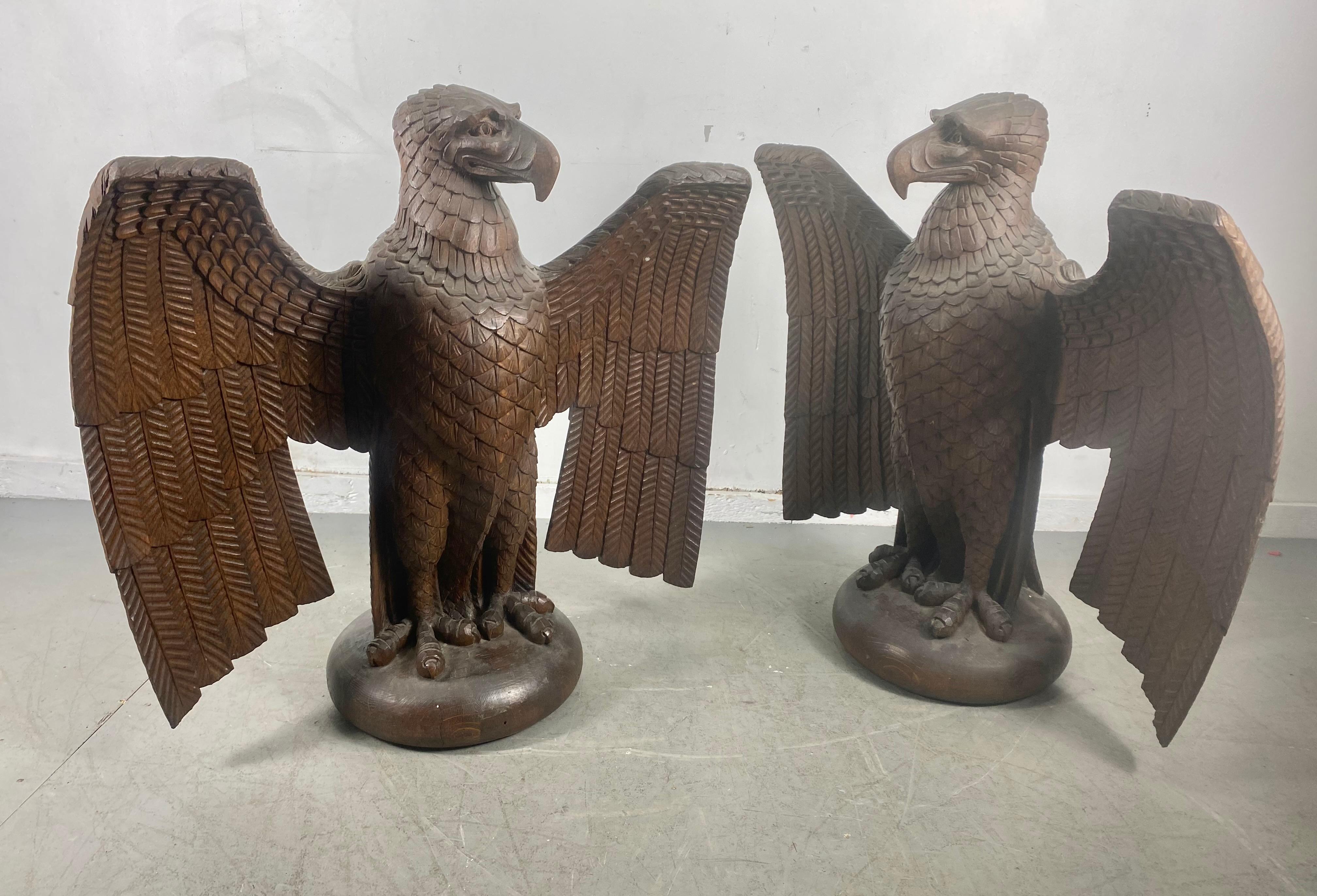 Pair of Turn of the Century Hand Carved Oak Eagles, Stylized 6