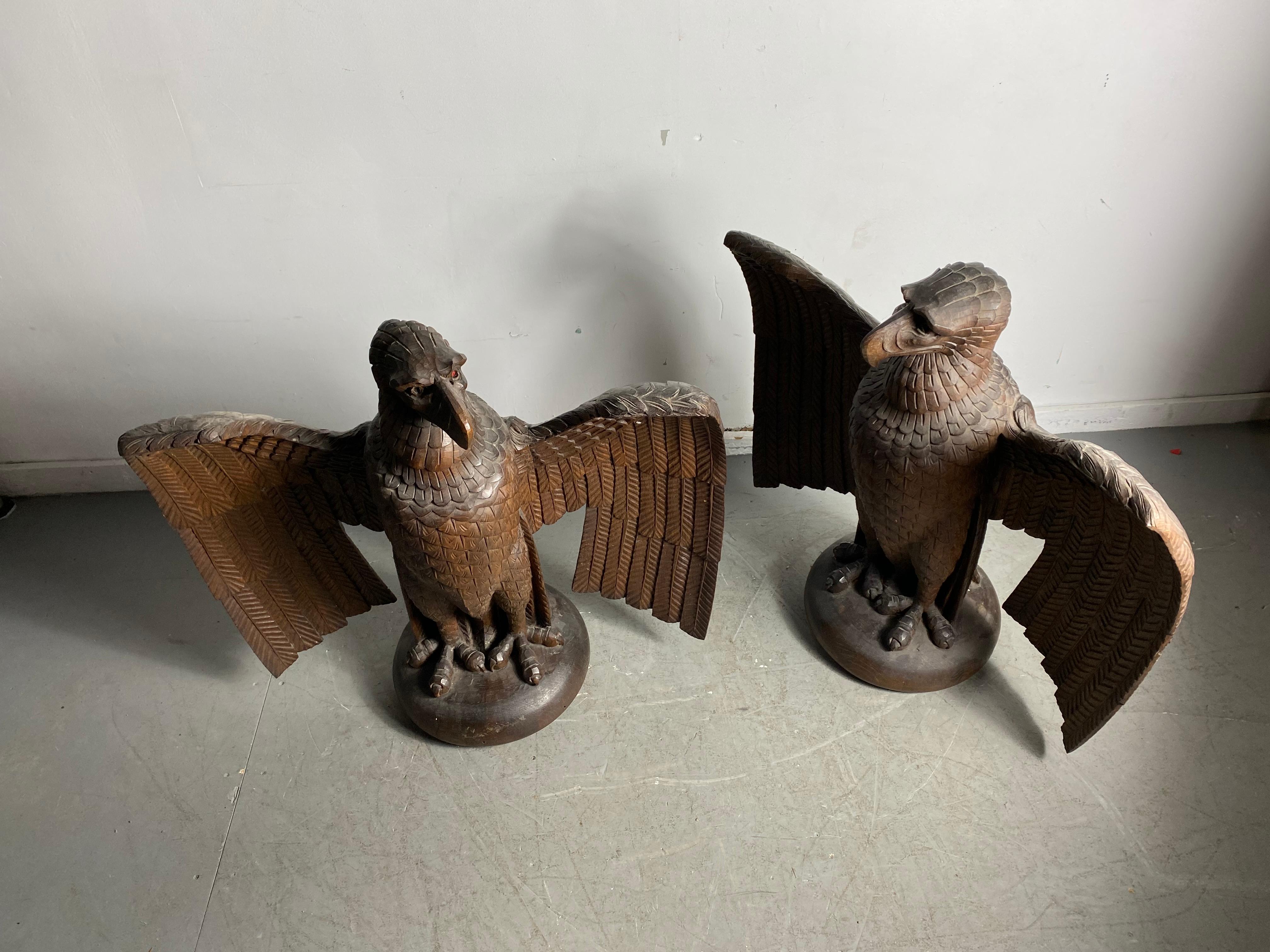 Pair of Turn of the Century Hand Carved Oak Eagles, Stylized 7