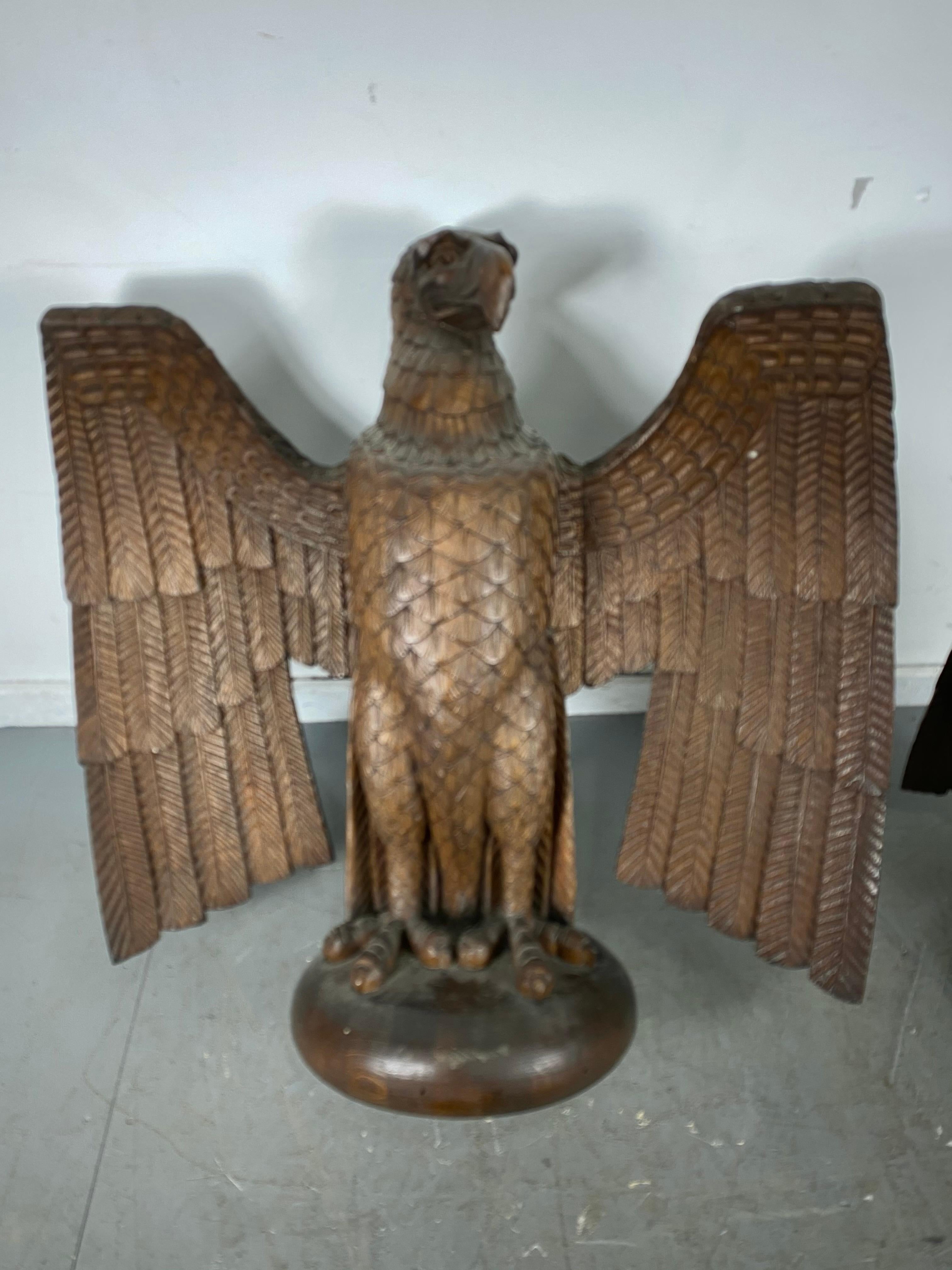 Pair of Turn of the Century Hand Carved Oak Eagles, Stylized 9